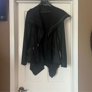 Faux leather Rick Owen’s inspired jacket with asymmetric hem and zipper. Unworn